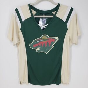 NHL Minnesota Wild Lace Up Jersey Shirt Top Womens Sz M Green Glitter Logo NEW